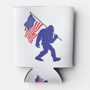 Bigfoot Holding the American Flag Can Cooler