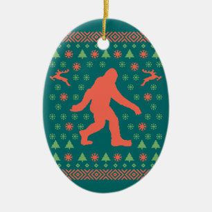 Bigfoot Holiday Sweater Tees Ceramic Tree Decoration