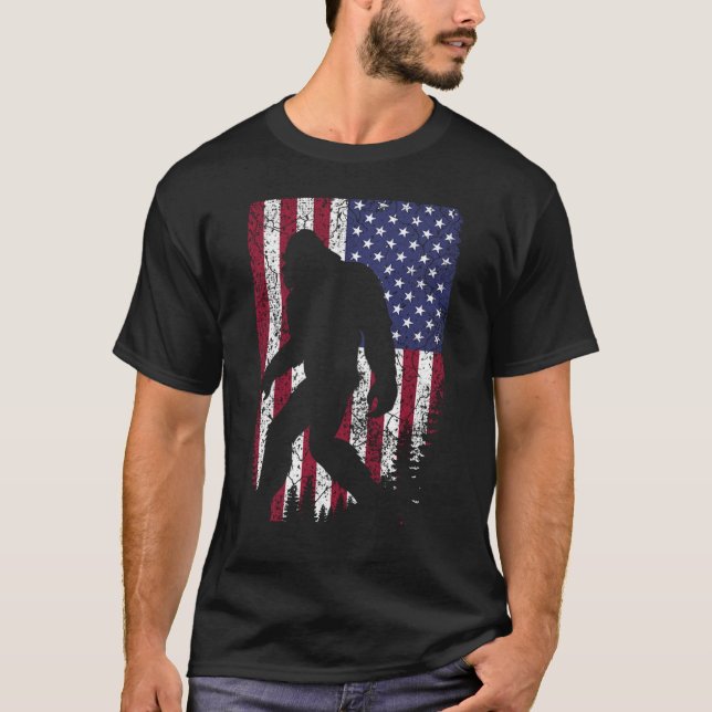 Bigfoot I Believe Sasquatch American USA Flag  T-Shirt (Front)