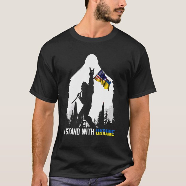 Bigfoot I Stand With Ukraine Ukrainian Flag Americ T-Shirt (Front)