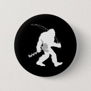 Bigfoot Ice Fishing Yeti Fisherman With Drilling A 6 Cm Round Badge