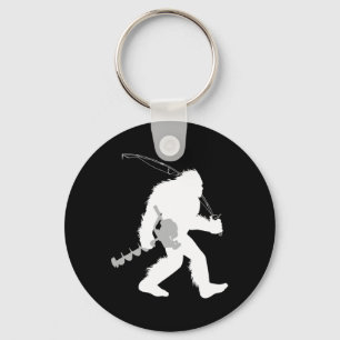 Bigfoot Ice Fishing Yeti Fisherman With Drilling A Key Ring