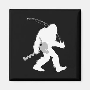 Bigfoot Ice Fishing Yeti Fisherman With Drilling A Magnet