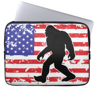 Bigfoot in an American Flag Laptop Sleeve