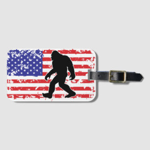 Bigfoot in an American Flag Luggage Tag