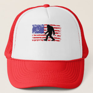 Bigfoot in an American Flag Trucker Hat