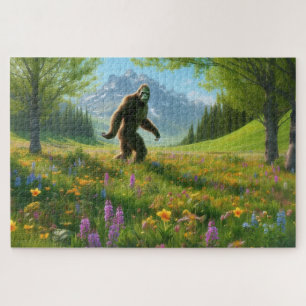 Bigfoot in Bloom, Bigfoot in wildflowers landscape Jigsaw Puzzle