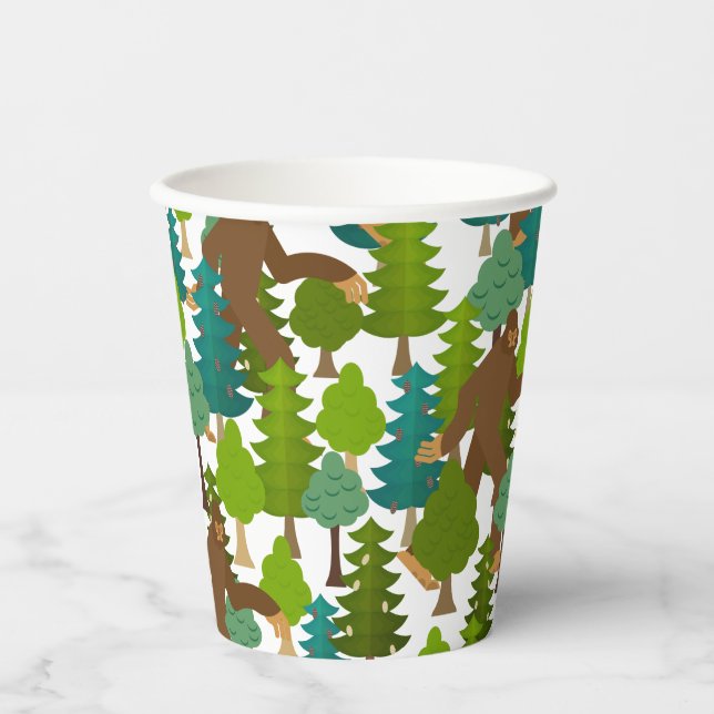 Bigfoot In The Woods Forest Cartoon Paper Cups (Front)