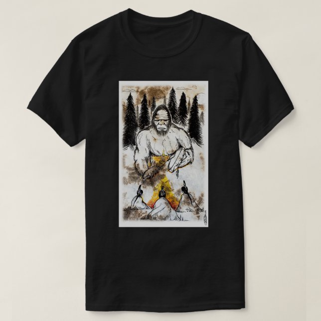 Bigfoot inspired Native American hand drummer T-Shirt (Design Front)
