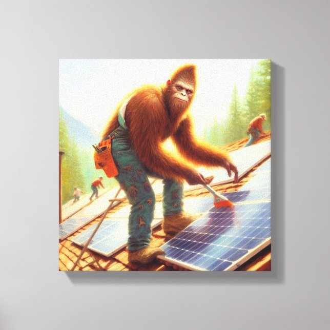 Bigfoot Installing Solar Panels Canvas Print (Front)