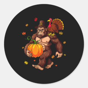 Bigfoot Lgrim Turkey Pumpkin Thanksgiving Day Boys Classic Round Sticker
