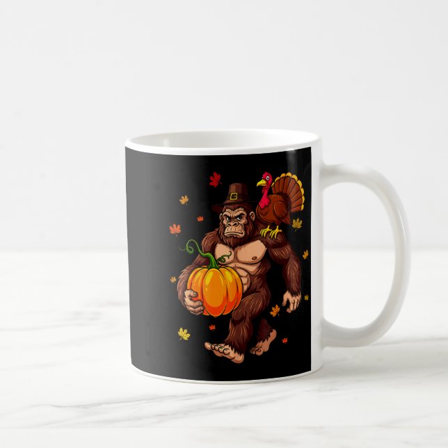 Bigfoot Lgrim Turkey Pumpkin Thanksgiving Day Boys Coffee Mug (Right)