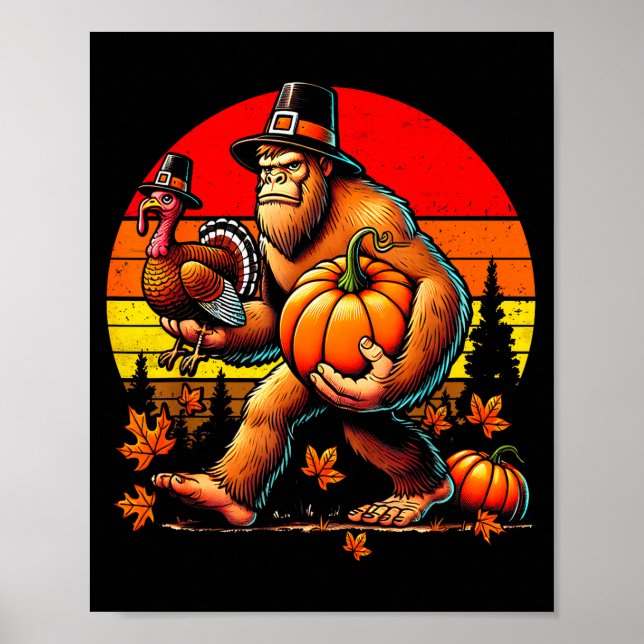 Bigfoot Lgrim Turkey Pumpkin Thanksgiving Day Boys Poster (Front)