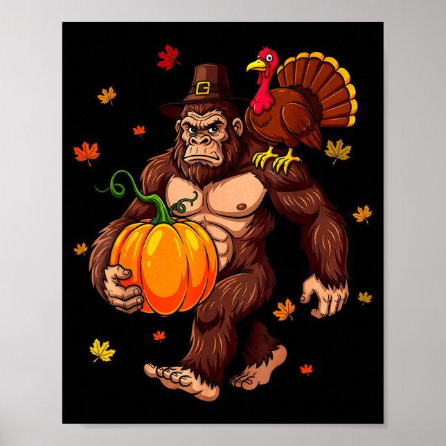 Bigfoot Lgrim Turkey Pumpkin Thanksgiving Day Boys Poster (Front)