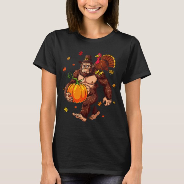 Bigfoot Lgrim Turkey Pumpkin Thanksgiving Day Boys T-Shirt (Front)