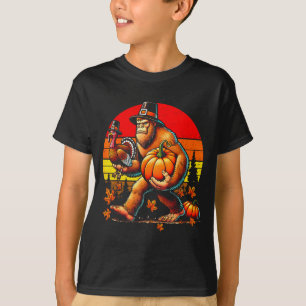 Bigfoot Lgrim Turkey Pumpkin Thanksgiving Day Boys T-Shirt