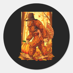 Bigfoot Lgrim Turkey Pumpkin Thanksgiving Day Funn Classic Round Sticker