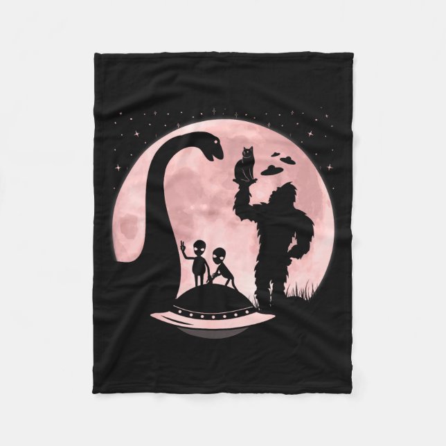 Bigfoot Loch Ness Monster Sasquatch Cat Ufo Funny  Fleece Blanket (Front)