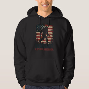 Bigfoot Loves America, American Flag Sasquatch Hoodie