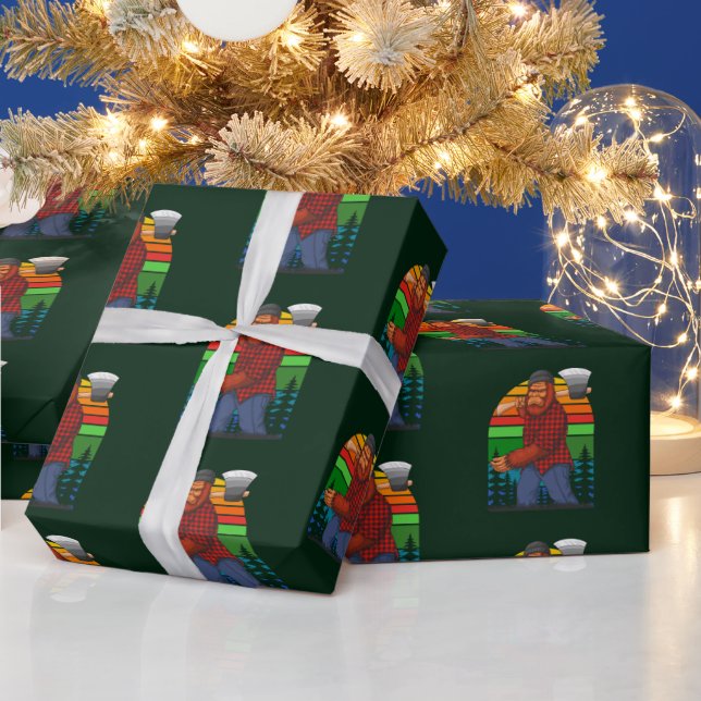 Bigfoot Lumberjack With Axe Sasquatch Forester Fun Wrapping Paper (Holidays)