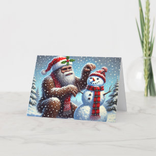 Bigfoot Making Snowman Christmas Holiday Card