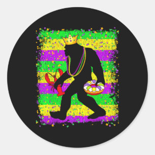 Bigfoot Mardi Gras Sasquatch Funny Men Kids Carniv Classic Round Sticker
