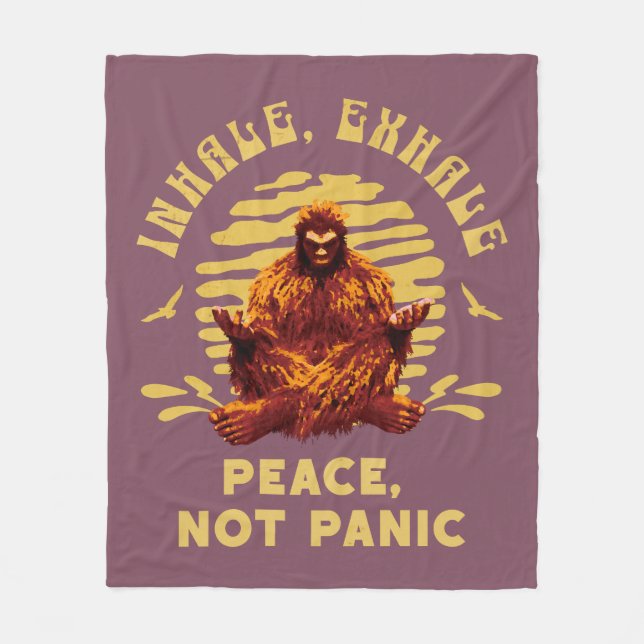 Bigfoot Meditation Peace Not Panic Design Fleece Blanket (Front)