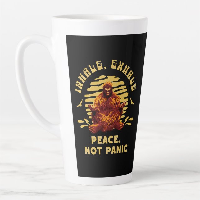 Bigfoot Meditation Peace Not Panic Design Latte Mug (Left)