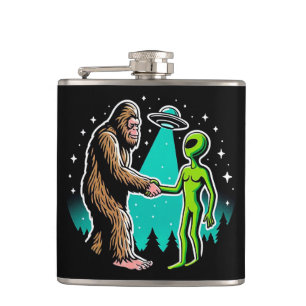 Bigfoot Meets Alien Hip Flask