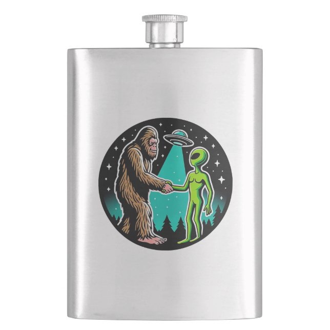 Bigfoot Meets Alien Hip Flask (Front)