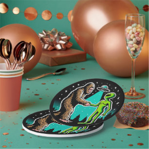 Bigfoot Meets Alien Paper Plate