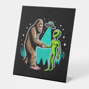 Bigfoot Meets Alien Pedestal Sign