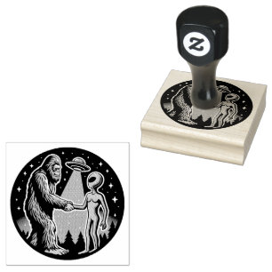 Bigfoot Meets Alien Rubber Stamp