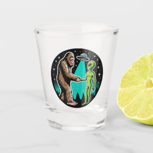 Bigfoot Meets Alien Shot Glass