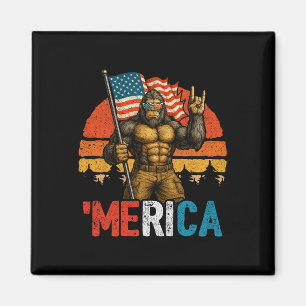 Bigfoot Merica American Flag - Funny Patriotic 4th Magnet