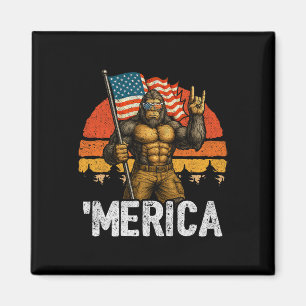 Bigfoot Merica American Flag - Funny Patriotic 4th Magnet