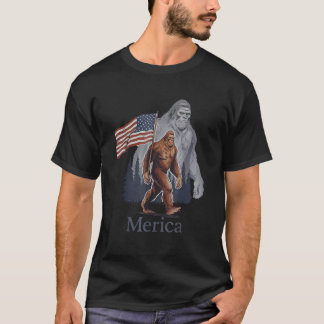 Bigfoot Merica American Flag Patriotic 4th Of July T-Shirt