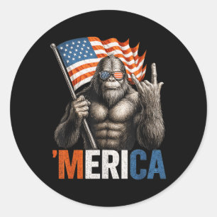 Bigfoot ’merica Patriotic Sasquatch Rocking Americ Classic Round Sticker