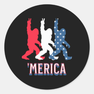 Bigfoot merica Red White Blue Peace Sign 4th Of Ju Classic Round Sticker