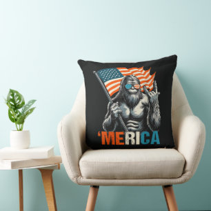 Bigfoot Merica Rock American Flag Cushion