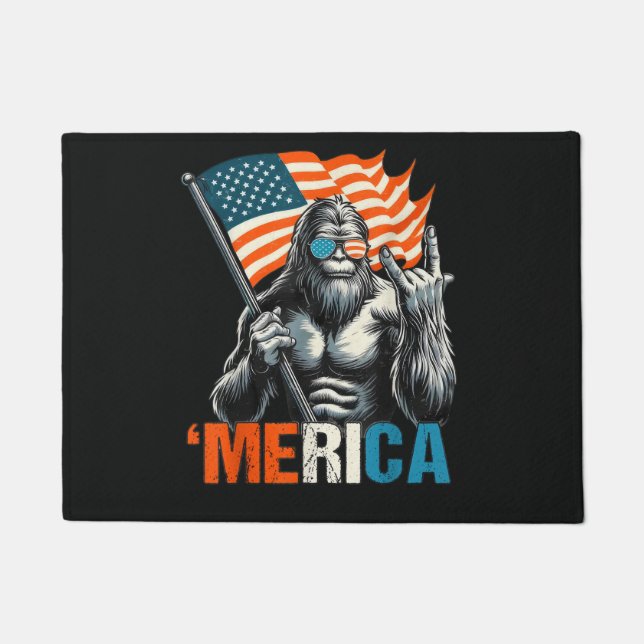 Bigfoot Merica Rock American Flag Doormat (Front)