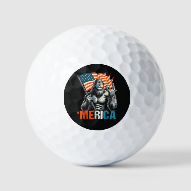 Bigfoot Merica Rock American Flag Golf Balls (Front)