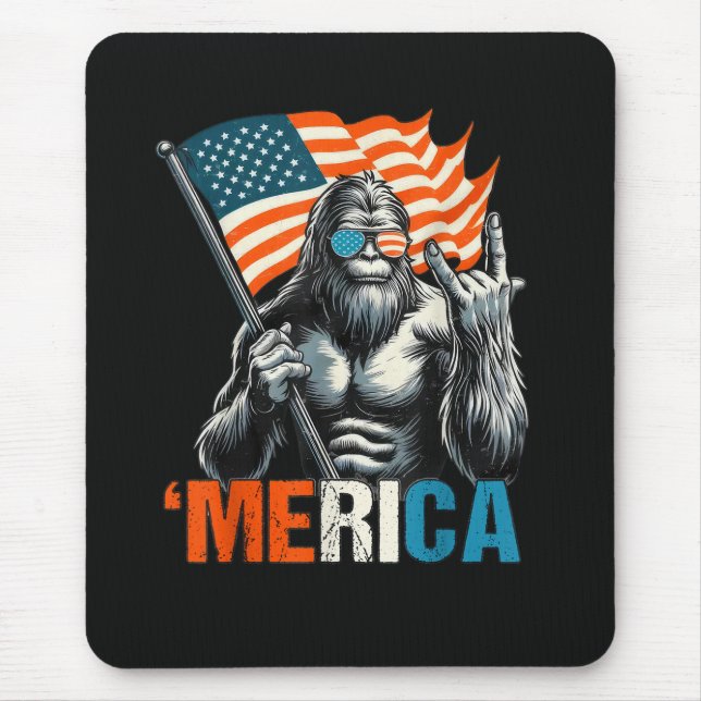 Bigfoot Merica Rock American Flag Mouse Mat (Front)
