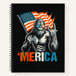 Bigfoot Merica Rock American Flag Notebook
