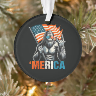 Bigfoot Merica Rock American Flag Ornament