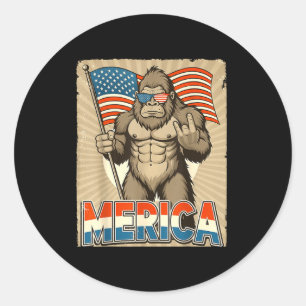 Bigfoot merica rock american flag patriotic 4th of classic round sticker