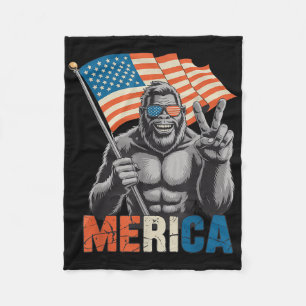 Bigfoot Merica Rock American Flag Patriotic 4th Of Fleece Blanket