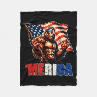 Bigfoot Merica Rock American Flag Patriotic 4th of Fleece Blanket