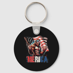 Bigfoot Merica Rock American Flag Patriotic 4th Of Key Ring
