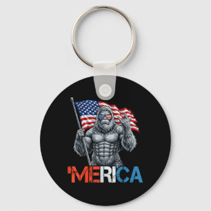Bigfoot Merica Rock American Flag Patriotic 4th of Key Ring
